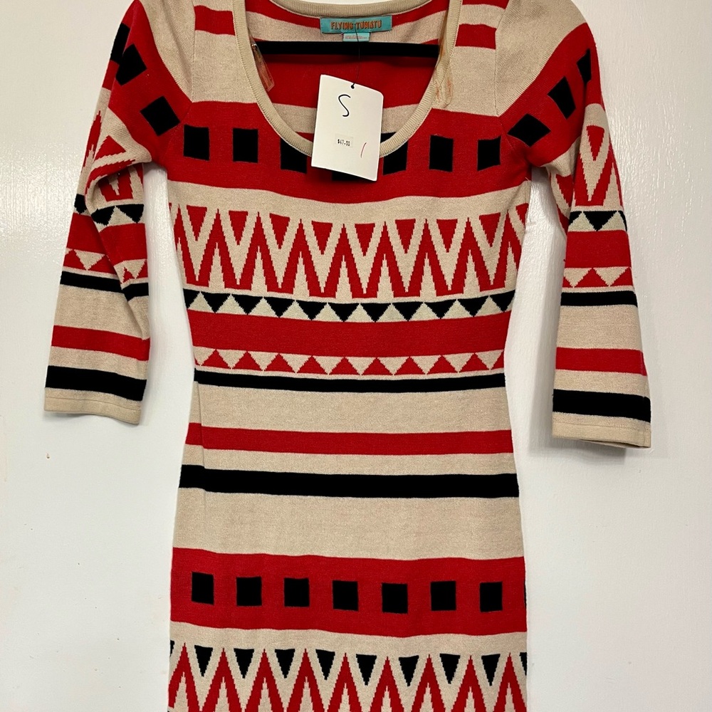 Flying Tomato Red and Black Long Sleeve Dress